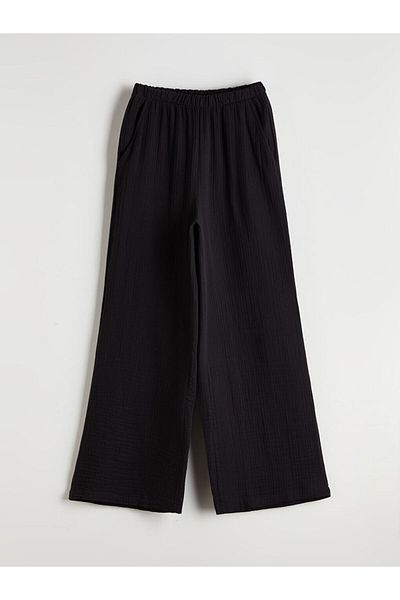 LC Waikiki XSIDE Black Women's Textured Pants with Elasticized Waist