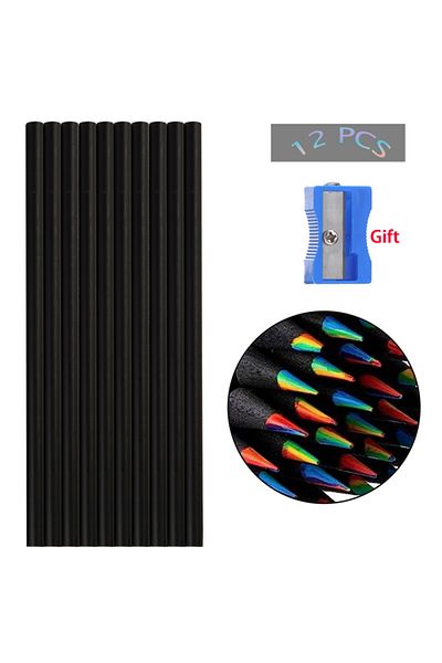 Choice 12pcs-black 12pcs/Set Kawaii Rainbow Pencil 7 Colors Concentric Gradient Crayons Kids Gift Colored P