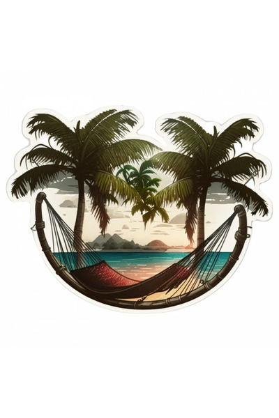 INOVATIX Set de 8 piese, autocolant Hamac pe plajă cu palmieri, INOVATIX®. 6 cm