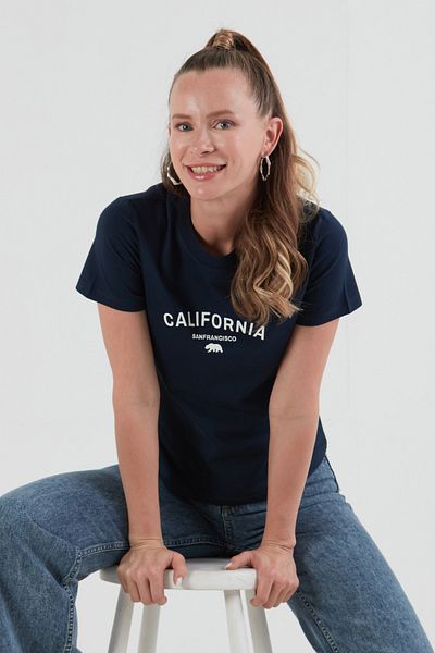 Fulla Moda California Embossed Printed Crew Neck T-Shirt