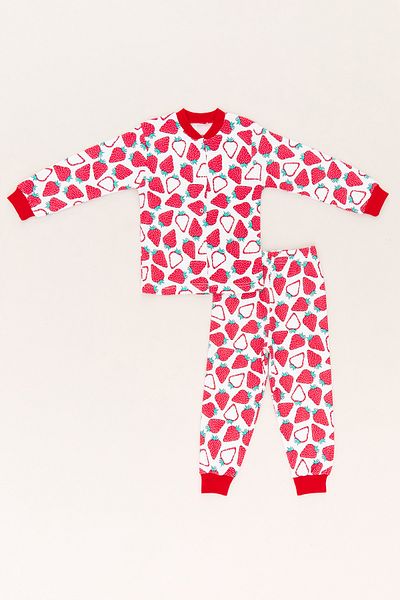 Fulla Moda 100% Cotton Strawberry Printed Snap Fastener Girls' Pajama Set