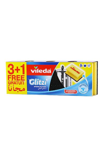 Vileda 4-Piece Dishwashing Glitzi Sponge Scourer Yellow and Green