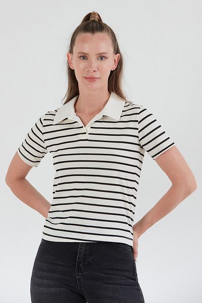 Fulla Moda Striped Polo Neck T-Shirt