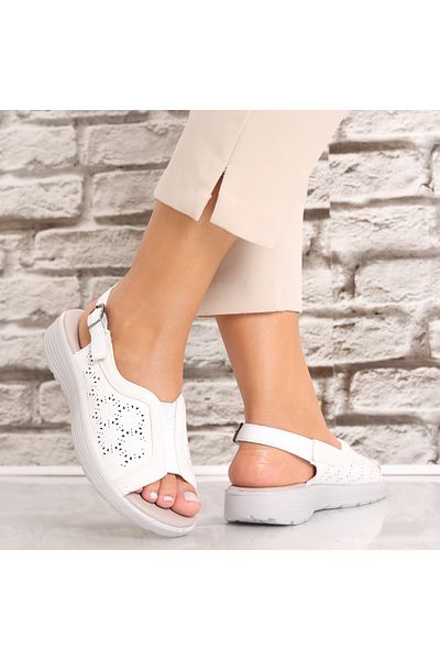 MODA STİL Women's White Flat Sandals Made of Eco-friendly Leather Madisa, 41