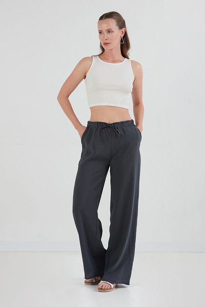 Fulla Moda Tie Waist Wide Leg Trousers
