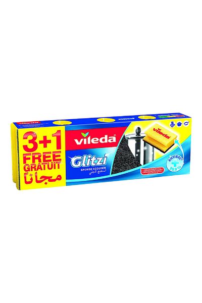 Vileda 4-Piece Dishwashing Glitzi Sponge Scourer Yellow and Green