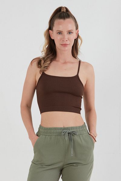 Fulla Moda Μπουστάκι Crop χωρίς ραφή με λουράκι από κορδόνι