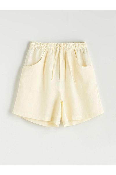 LC Waikiki Lcw Women's Shorts with Elastic Waist 100% Linen