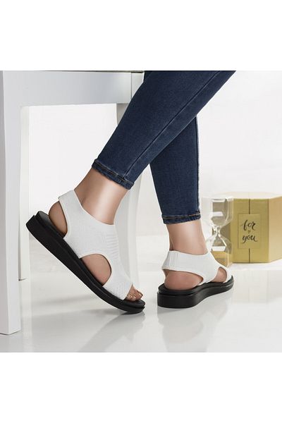 MODA STİL Women's white flat sandals made of niri fabric, 40