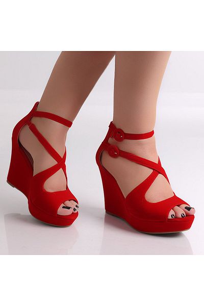 MODA STİL Women's Red Platform Sandals Made of Eco-Suede Leather Ailiva, 39