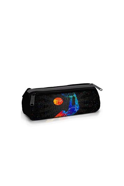 Coral High Gray Basketball Patterned Three Compartment Pencil Bag 11170
