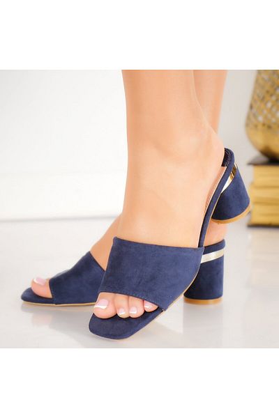 MODA STİL Papuci dama cu toc bleumarin din piele ecologica intoarsa Gres, 37