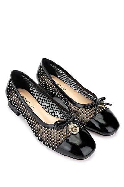 Tamer Tanca Women's Leather & Textile Black Patent Leather Ballerina Shoes
