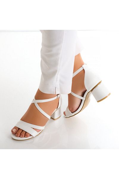 MODA STİL Women's White Heeled Sandals Made of Esa Ecological Leather, 37