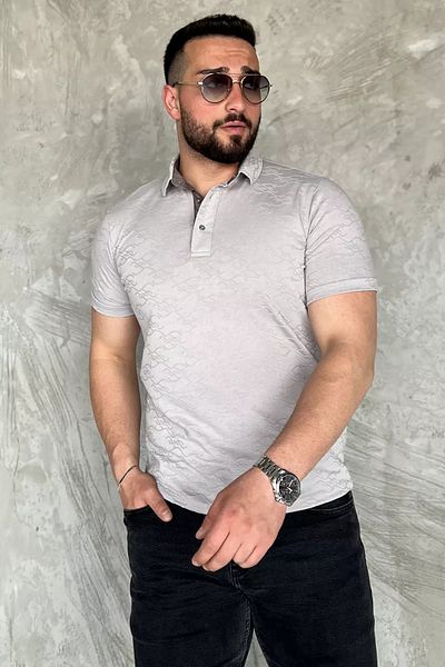 MİSHAR İTALİA Ανδρικό μπλουζάκι με γκρι γιακά Polo με μισό κουμπί