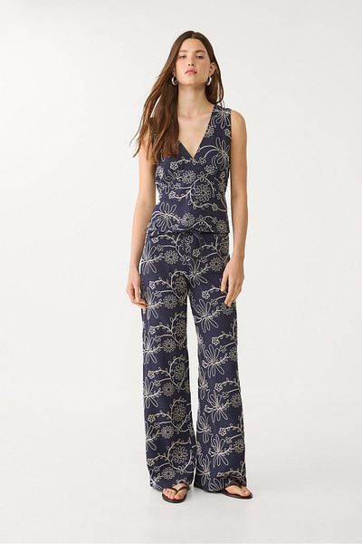 Stradivarius Embroidered linen blend top
