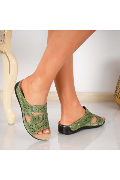 Botinelli Women's green slippers without heels made of organic leather Ozana, 38