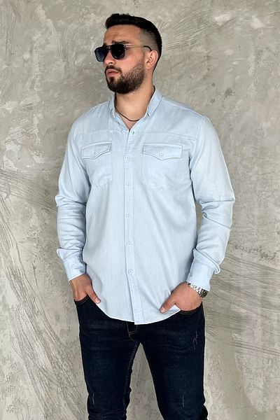 MİSHAR İTALİA Baby Blue Double Pocket Ανδρικό μακρυμάνικο πουκάμισο