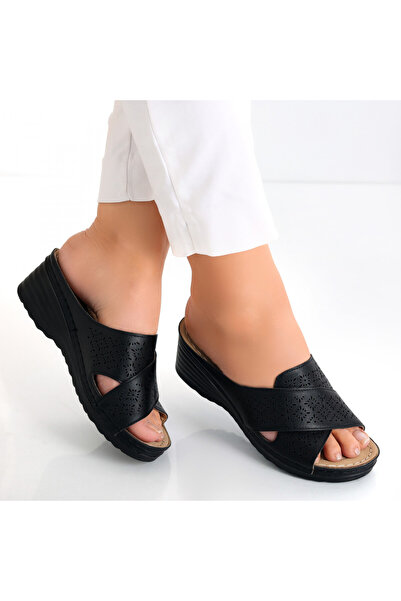 Botinelli Papuci negri cu platformă pentru femei, din piele, Anya, mărimea 39