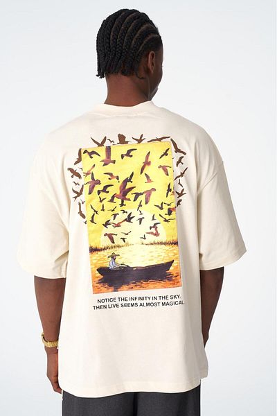 CANMODA Oversize Landscape T-Shirt – 100% Βαμβάκι - Χρώμα Πέτρας