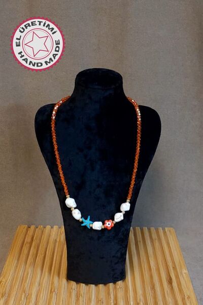 Uretti - Özlem 9422 8377 Handmade Orange Crystal Beads and Crimping Natural S...