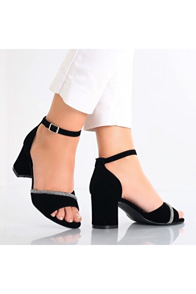 Botinelli Sandale negre cu toc din imitație de catifea pentru femei Asiba, 36