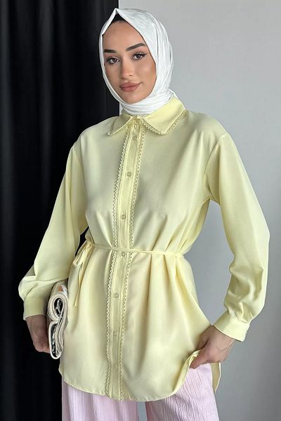 julude Κίτρινο πουκάμισο Hijab με λεπτομέρεια με δέσιμο στη μέση
