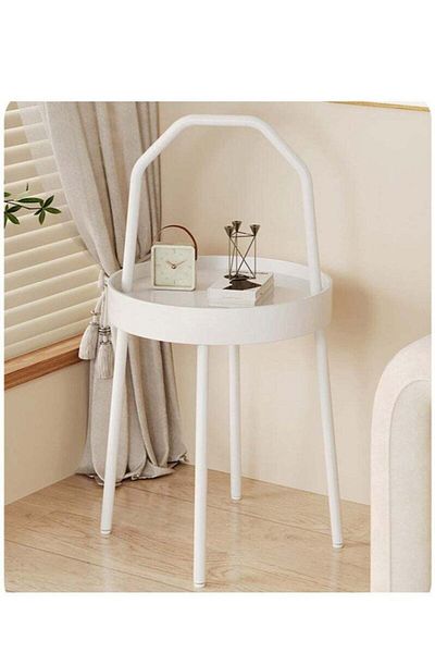 COOYA Round metal side table,rolled edge design,removable tray,suitable for indoor,easy to assemble,white
