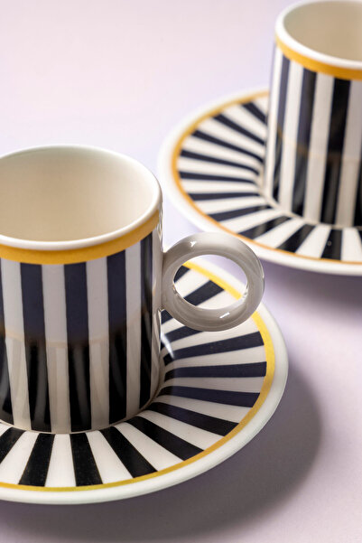 FH finehome Colourful Porcelain 4 Piece Set of 2 Cups Black