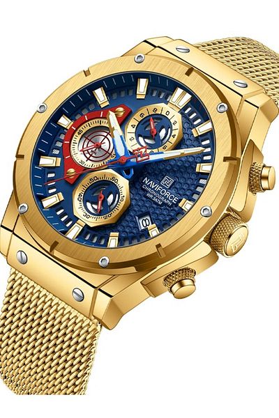 Naviforce 8027s Blue Gold Men’s Watch | Stylish Quartz Analog Stainless Steel Wristwatch