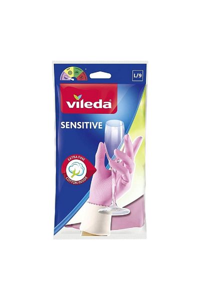 Vileda Waterproof and Disposable Extra-Fine Sensitive Latex Gloves Pink Large