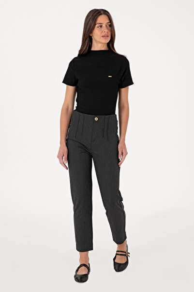 U.S. Polo Assn. Women's Anthracite Carrot High Waist Fit Canvas Trousers 50309121-Vr006