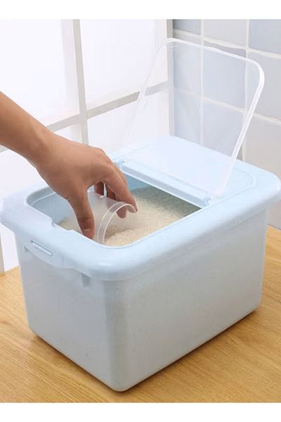 COOYA Rice Storage Box,Fade-proof,durability and extensive,for Kitchen Storage,34x26x19.5cm,Blue