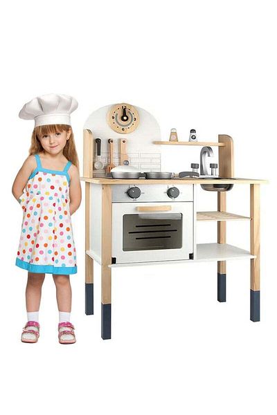 Yelajoy Wooden Kids Kitchen Playset With Accessories,Safety,Realistic Cooking Toy Gifts for Children