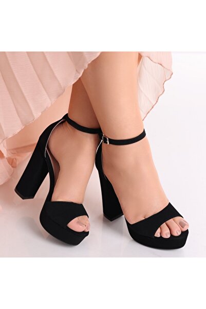 Botinelli Sandale negre cu toc pentru femei, din piele întoarsă, Jadoli, mărimea 35