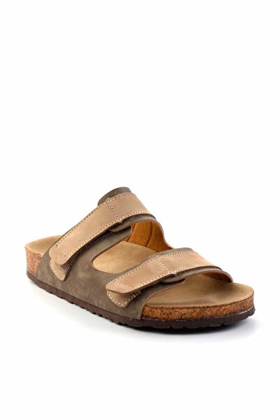 Bambi Vizon Bej Nubuk Hakiki Deri Kadın Terlik K04819301001