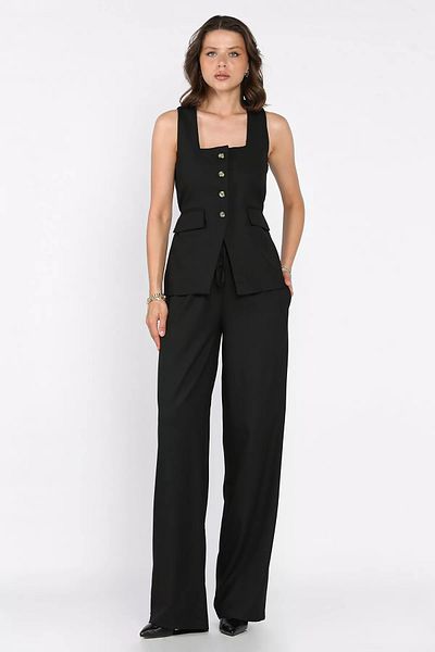 GÜLSELİ Black Women's Square Collar Vest Waist Elastic Trousers Double Suit