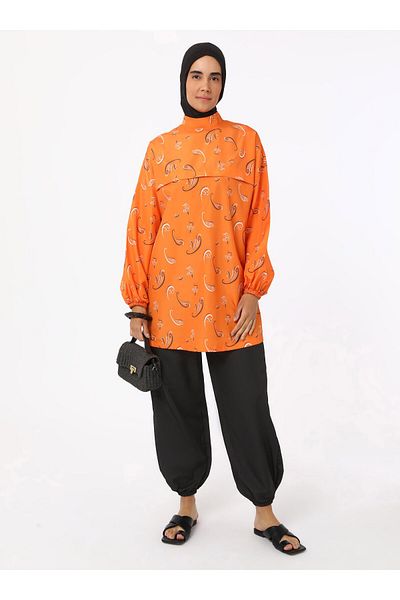 Mayo Bella Shawl Pattern Hijab Swimsuit - Orange -