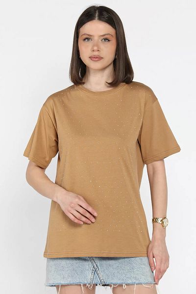 GÜLSELİ Tricou de damă Biscuit Crew Neck Front Stone