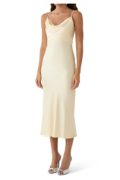 Nobody’s Child Trixie Midi Elbise, Cowl Yaka, Sarı, Kadın Zarif Günlük ve Davet Şıklığı