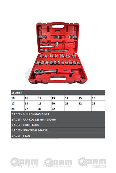 ARM TİTAN 1/2 - 12 Corner 25 Piece Fixed Ratchet Socket Set
