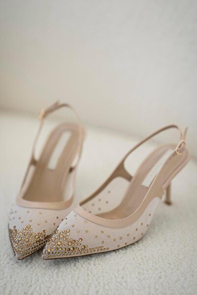 Parponi Βραδινό φόρεμα με δίχτυ με τακούνι Pet Tan