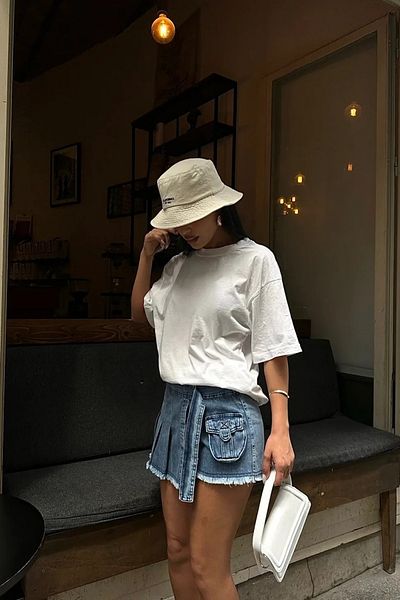 Stil Sepeti Fusta scurtă de denim pentru femei, albastru închis, cu buzunare cargo, cu ciucuri, cu capac ELY-1000789310