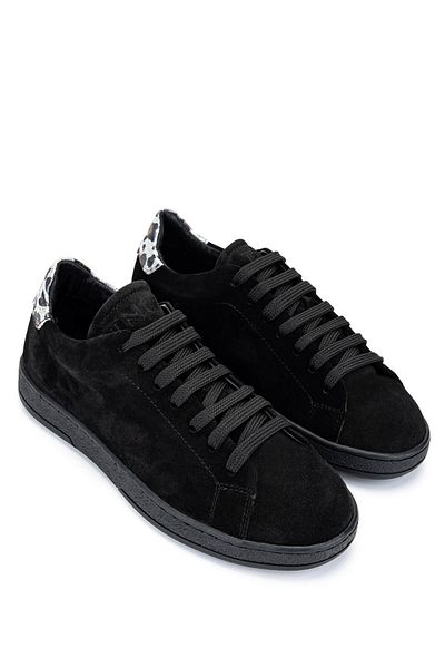 Tamer Tanca Women's Genuine Leather Black Suede/Black White Leopard Sneakers & Sports Shoes