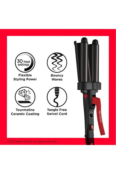 Revlon Revlon Wave Master Jumbo Waver (Three-Prong Jumbo Barrels, Tourmaline Ceramic Coating, 30 Heat Setti