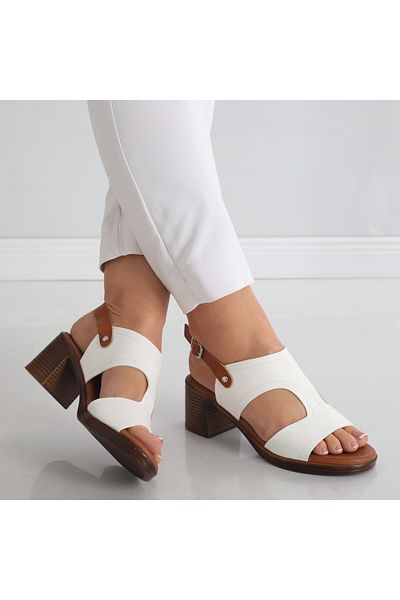 MODA STİL Women's White Heeled Sandals Made of Ecological Leather Oldina, 40
