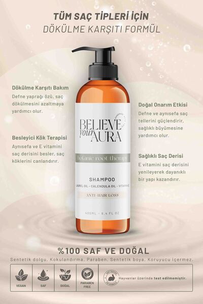 Believe Your Aura Laurel and Calendula Oil Shampoo - Strengthening Anti-Hair Loss Natural Hair Care Shampoo - 400 ml