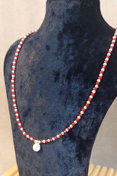 Uretti - Özlem 9422 6483 Handmade Stone Detailed Burgundy Crystal Bead Necklace