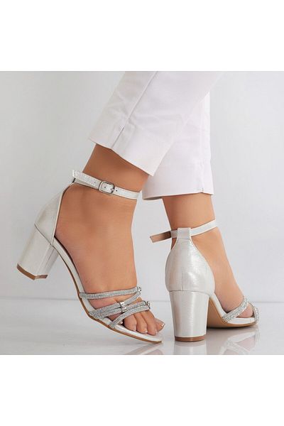 MODA STİL Sandale dama cu toc Argintii din Piele Ecologica Hadya, 35