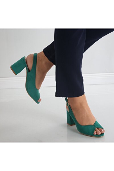 Botinelli Sandale damă verzi cu toc din piele ecologică întoarsă Mirvela, mărimea 40